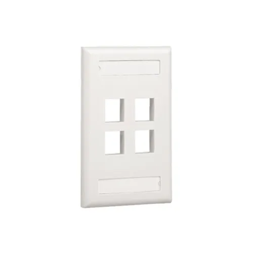 Panduit NK4FWHY NetKey 4-Port Faceplate, Label Pocket, White