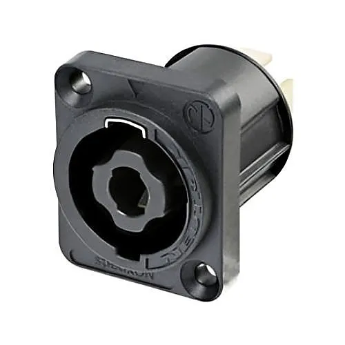 NEUTRIK NL4MPXX-UC 4-Pole Male Chassis Connector, D-Size Flange, 1/4" Flat Tabs, Black