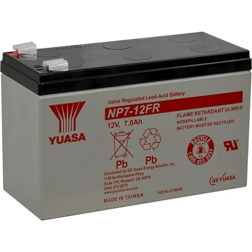 Yuasa NP71225FR 12V, 7Ah Rechargeable SLA Battery, Flame Retardant .250 Terminals