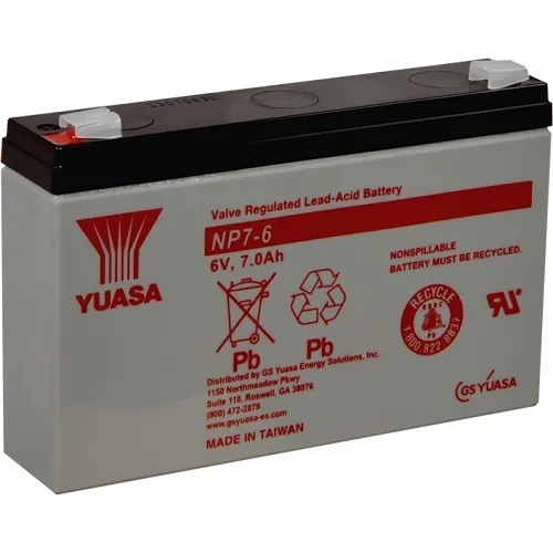 Yuasa NP76 6V, 7Ah Rechargeable SLA Battery, Terminals