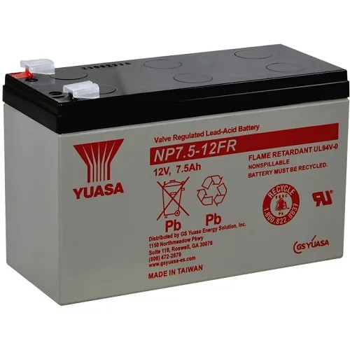 Yuasa NP7.5-12-250FR 12V 7.5AH SLA Battery, .250" Terminal