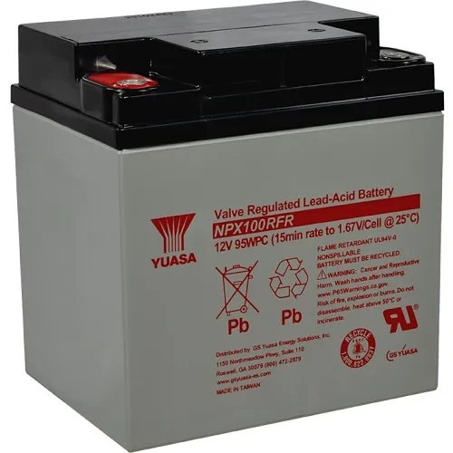 Yuasa NPX100RFR 12V, 95W Cell Valve Regulated Rechargeable SLA Battery, M5 Terminals, Flame Retardant