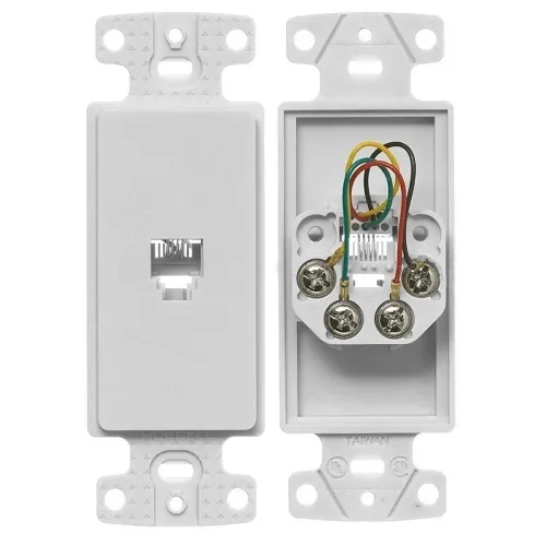 Hubbell NS770W Voice Jacks Wallplate, Frame with Jack, 6 Position, 4 Connector, Pack of 1, 6 Position, White