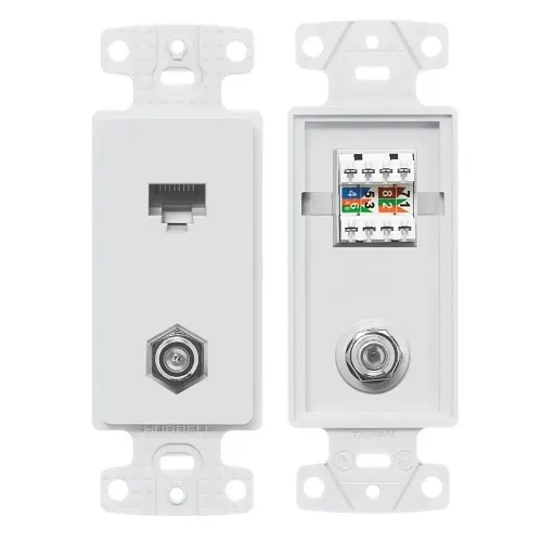 Hubbell NS785W Combination Voice F Jacks Wallplate, Frame with Connector and CAT5E Jack, 1-Pack, White