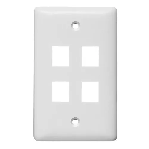 Hubbell NSP14W Wallplate Label-Less 1-Gang 4-Port Wall Plate, White
