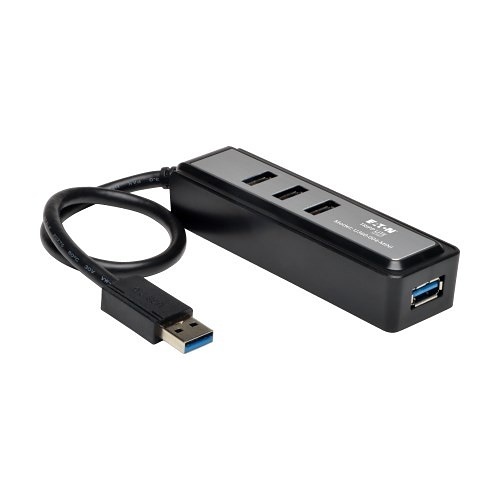 Eaton Tripp Lite U360-004-MINI 1' 4-Port USB 3.0 Hub, Built-in Cable, Compact Design, 5 Gbps, Black/Silver