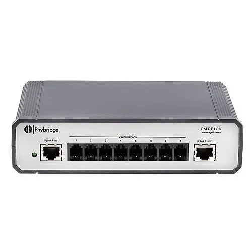 NVT Phybridge FLEX8 8-Port Long Reach UTP PoE+ Unmanaged Switch with 55VDC, 190 Watt Power Supply with DC Filter and IEC Line Cord
