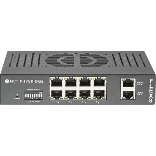 NVT Phybridge FLEX8 8-Port Long Reach UTP PoE+ Unmanaged Switch, 190W