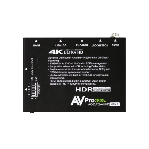 AV Pro Edge AC-DA12-AUHD-GEN2 18Gbps 1x2 HDMI Distribution Amplifier