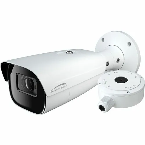 Speco O8B9M 8MP IR Bullet IP Camera with Advanced Analytics and Junction Box, 2.8-12mm Motorized Lens, White