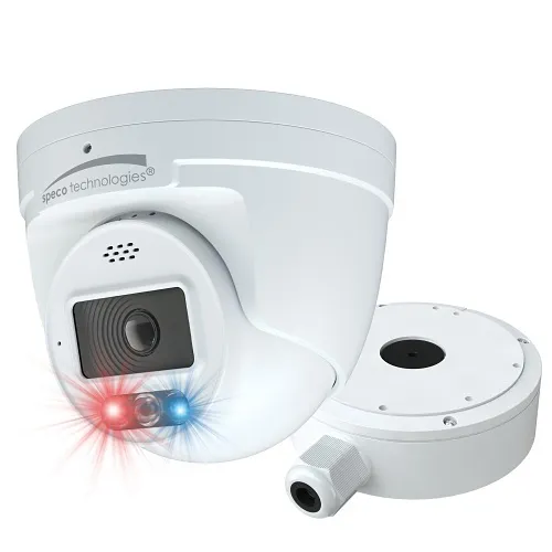 Speco O8TDD2 8MP AI Turret IP Camera, Audio and Visual Deterrent, WDR, 2.8mm Fixed Lens, White
