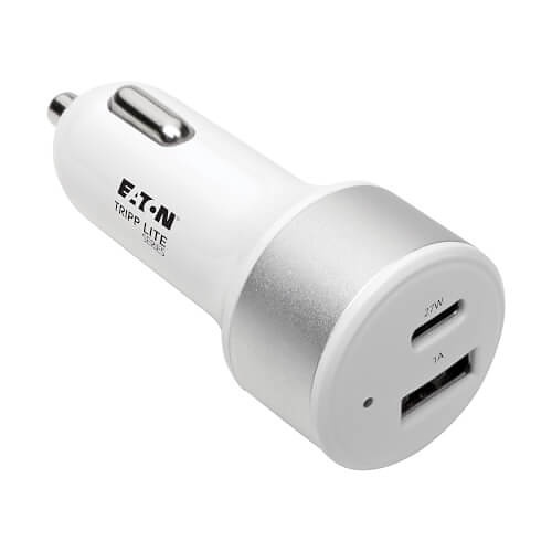 Eaton Tripp Lite U280-C02-C1A1 Dual-Port USB Car Charger with PD Charging, USB Type C (27W) and USB Type A (5V 1A/5W), UL 2089