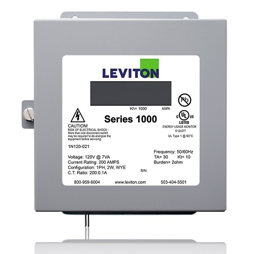 Leviton 1N120-21 Indoor Submeter, 120V, 1 Phase 2 Wire, 200A, Single Element, Electric Meter