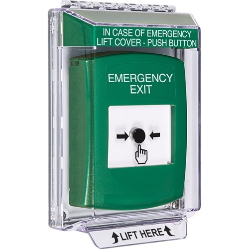 STI GLR141EX-EN Indoor/Outdoor Low Profile Flush Mount with Sound Key-to-Reset Push Button with "Emergency" Exit Label, Green