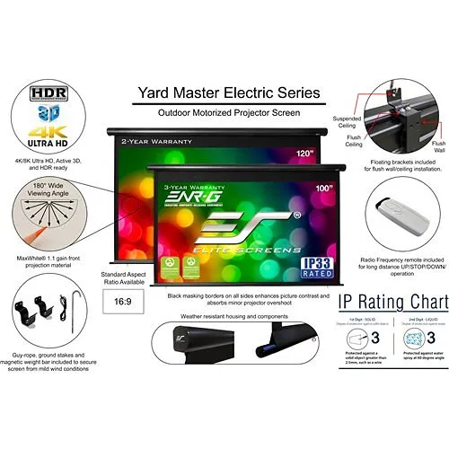 Elite Screens Yard Master Electric Oms100h-Electric 100" Electric Projection Screen