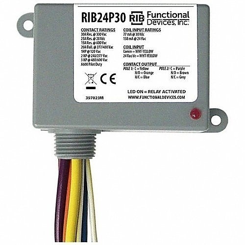 Functional Devices RIB24P30 Enclosure Relay, 30A 24VAC/DC DPDT