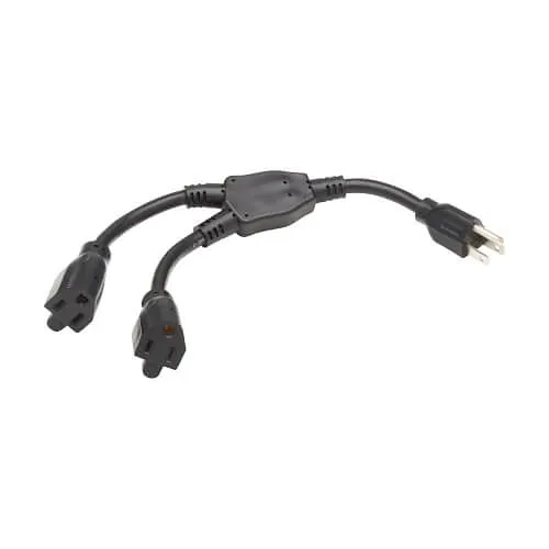 Eaton Tripp Lite P024-001-2 14 AWG Extension Cord Y Splitter, NEMA 5-15P to 2x NEMA 5-15R, Heavy Duty, 15A, 120V, 1' (0.3m), Black