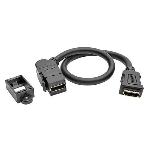 Eaton Tripp Lite P164-001-KPA-BK High-Speed HDMI with Ethernet All-in-One Keystone / Panel Mount Coupler Cable, F to F, Angled Connector, 1' (0.31m)