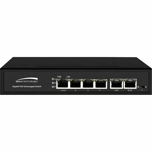 Speco P4S6G 6-Port Gigabit Network PoE Switch, Black
