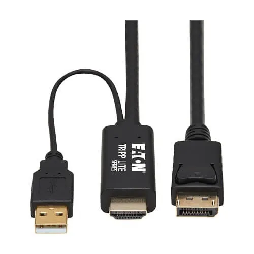 Tripp Lite P567-02M HDMI to DisplayPort Active Adapter Cable, Male / Male, 4K, USB Power, 6.6' (2m), Black
