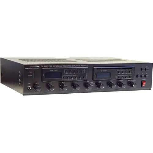 Speco P60FACD 60W PA Amplifier with FM Tuner and MP3 Ready CD Player, Black