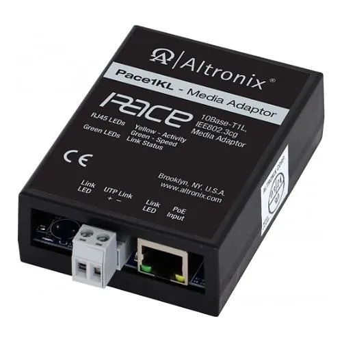 Altronix PACE1KL Long Range Single Pair Media Adapter, 1000m SPE Over Twisted Pair (UTP), IEEE802.3cg, 10Base-T1L