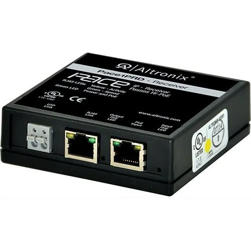 Altronix PACE1PRD Long-Range Ethernet Single-Port Receiver, 100Mbps, Passes PoE/PoE+/Hi-PoE 60W, Used with EBRIDGE200WPM