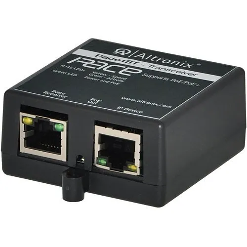 Altronix Pace1ST Long-Range Ethernet Single-Port Small Transceiver, 100Mbps per port, Passes PoE/PoE+ to Compatible Receiver