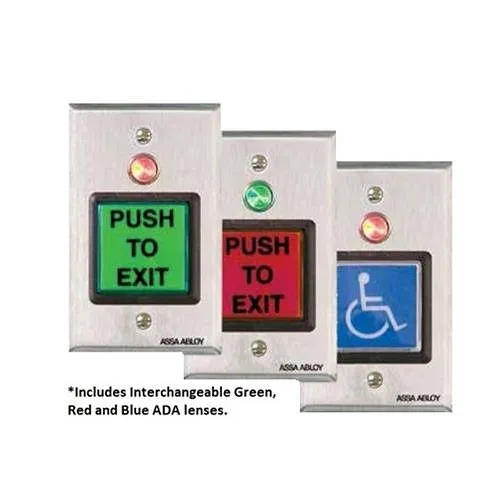 Securitron PB2 Push Button, Momentary, Single Gang, Illuminated, Green/Red/Handicap