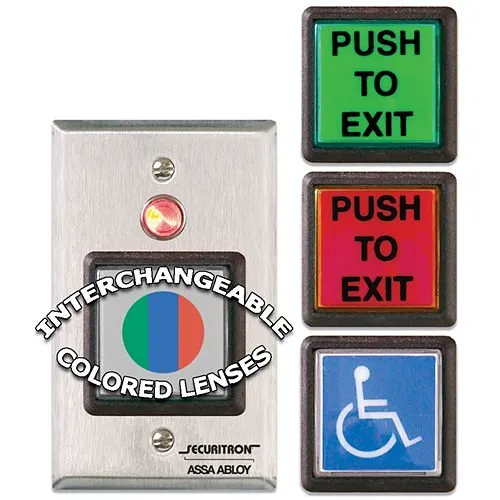 Securitron PB22 2" Push Button, Square Green Momentary, DP with Light, SG, Green/Red/Handicap