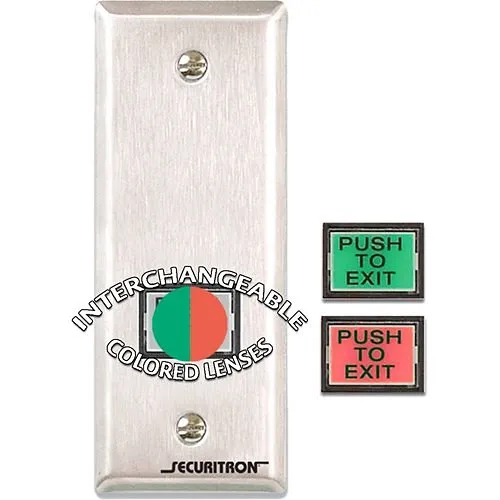 Securitron PB3EN Push to Exit Button, Alternate Narrow, Includes Interchangeable Green and Red Lenses