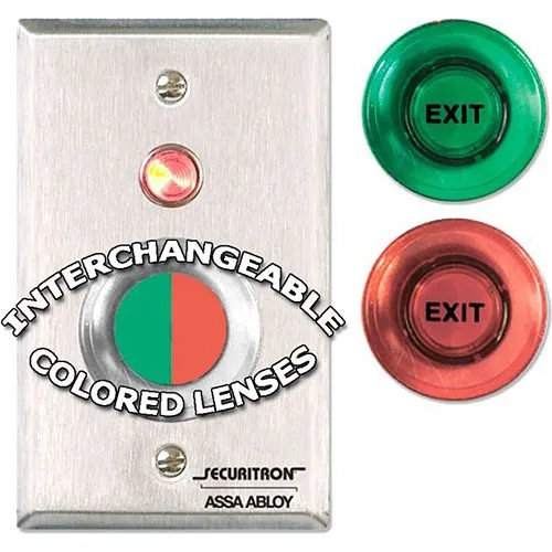 Securitron PBA Push Button, Alternate, Single Gang, DPST, Illuminated with Red/Green Lens