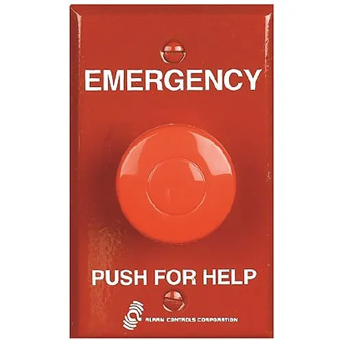 Alarm Controls PBM-1-4-L2-GR PBM Series Momentary Panic Station with N/O Pair and N/C Pair, 12VDC, Guard Ring, Single Gang, Red