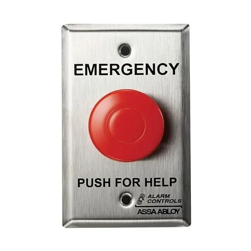 Alarm Controls PBM-5-1 PB Series Momentary Panic Station with 1-1/2" Red Mushroom Button, Stainless Steel