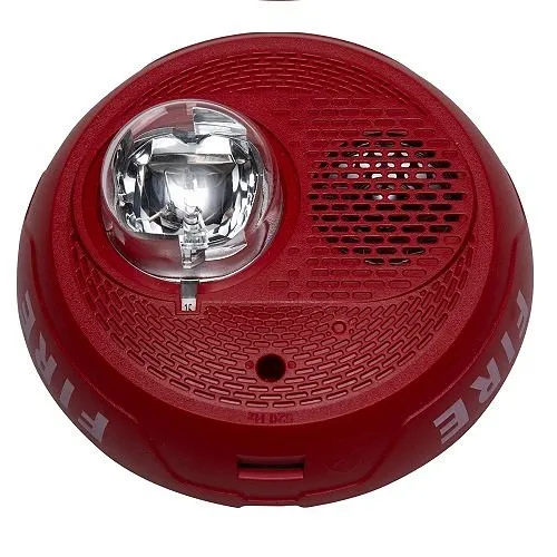 System Sensor PC2RL-LF Indoor Selectable Output Low Frequency Sounder Strobe, 2-Wire, Ceiling Mount, "FIRE" Marking, Red
