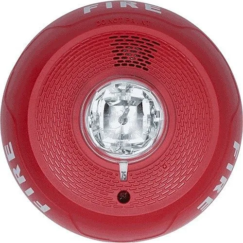System Sensor PC4RL L-Series Indoor Selectable Output Horn Strobe, 4-Wire, Ceiling Mount, "FIRE" Marking, Red