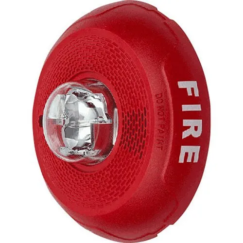 System Sensor PC4RL L-Series Indoor Selectable Output Horn Strobe, 4-Wire, Ceiling Mount, "FIRE" Marking, Red
