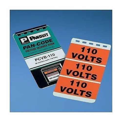 Panduit PCVB-480Y Voltage Marker Book, Vinyl, '480 Volts' Legend, Vinyl, Black / Orange