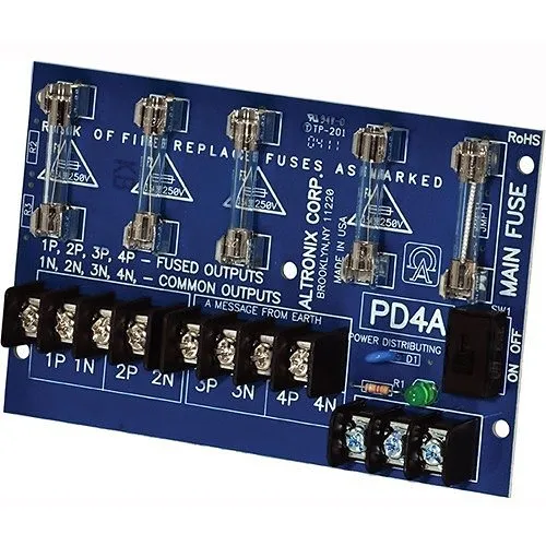 Altronix PD4 Power Distribution Module, Fused Outputs up to 28VAC/VDC, Board
