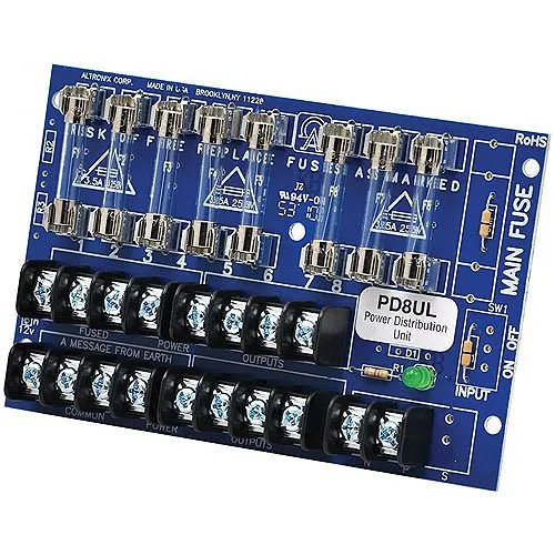 Altronix PD8UL UL-Listed Power Distribution Module, Fused Outputs up to 28VAC/VDC, Board
