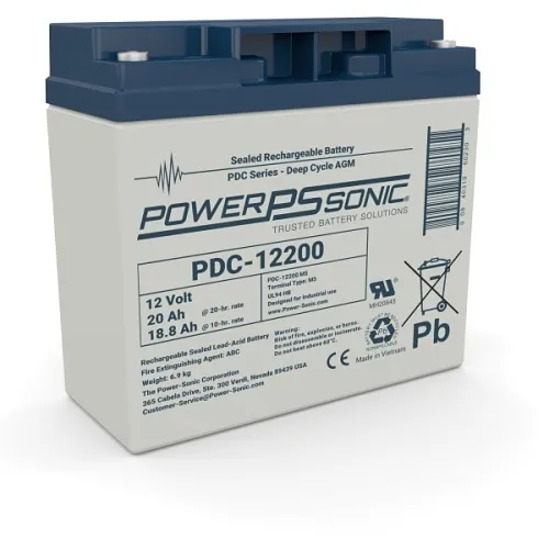 Power Sonic PDC-12200 PDC Series 12V, 20Ah Deep Cycle AGM Sealed Rechargeable Battery, M5 Terminal