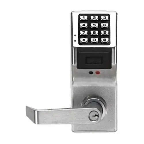 Alarm Lock PDL3000/26D Trilogy Push Button Cylindrical Door Lock, with Prox Reader, 300 Users, 1600 Event Audit Trail, Straight Lever, Satin Chrome