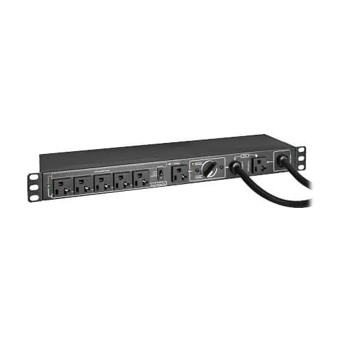 Eaton Tripp Lite PDUB201U 100-125V 16A Single-Phase Hot-Swap PDU with Manual Bypass, 6 NEMA 5-20R Outlets, 2 5-20P Inputs, 1U Rack / Wall