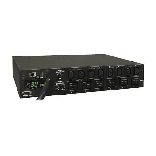 Eaton Tripp Lite PDUMH30HV19NET 5.5kW Single-Phase Switched PDU with LX Interface, 208/230V Outlets, (8) C13 and (6) C19, L6-30P Input, 2U Rack-Mount, 15' (4.57m) Cord