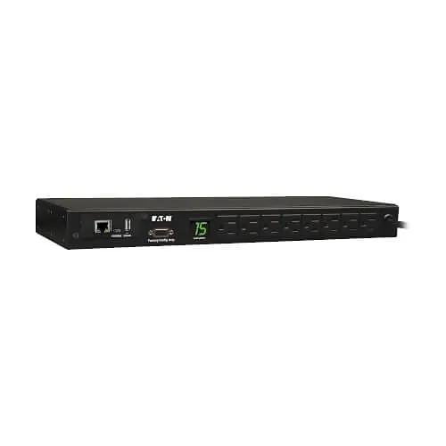 Eaton Tripp Lite PDUMNH15 Single-Phase Monitored PDU with LX Interface, 12' (3.66m) Cord, 1.4kW, 120V 12A, NEMA 5-15R Outlets, 5-15P Input, 1U, TAA
