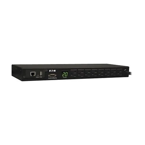 Eaton Tripp Lite PDUMNH20 1.9kW Single-Phase Monitored PDU, 120V Outlets (8 5-15/20R), L5-20P/5-20P Adapter, 12 (3.66 m)Cord, 1U Rack-Mount, LX Platform Interface, TAA