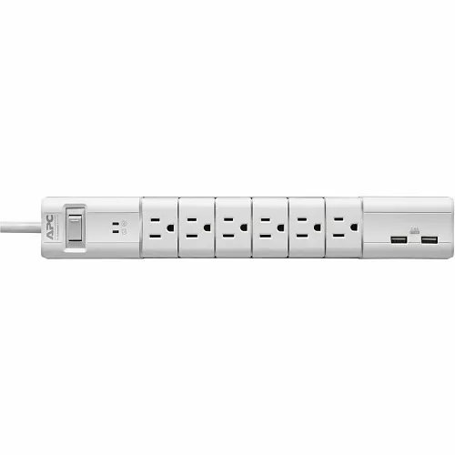 APC PE6RU3W Essential SurgeArrest 3 Rotating Outlets with 5V, 3.4A 2 Port USB Charger, 120V, White