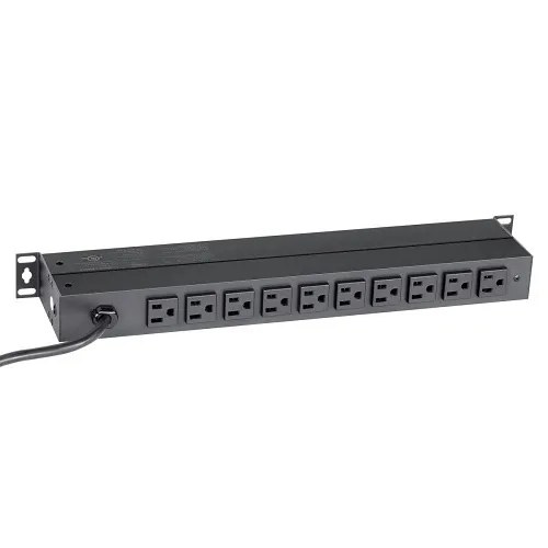 Hubbell PH15A10S Power Distribution Unit, Horizontal, 1U RMS, 15A, 10 Output Receptacles, On / Off Switch, Breaker, 10' Power Cord