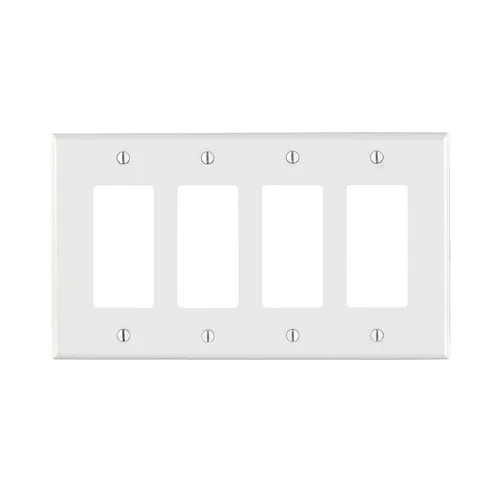 Leviton PJ264-W 4-Gang Decora Wallplate, Midway Size, Thermoplastic Nylon, White