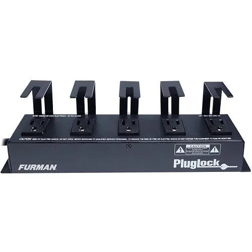 Furman PLUGLOCK 15A Power Distribution Strip, 5 Spaced Outlets with Brackets, No Surge Protection, 5' Cord, Black